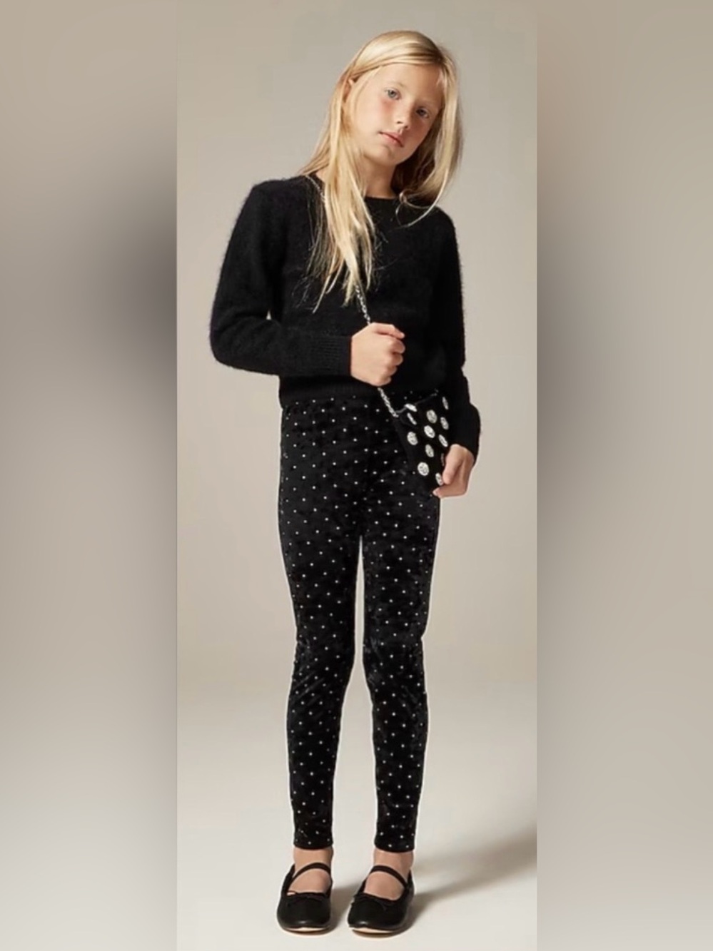 J.Crew Girls' studded velvet leggings black with gold dewdrop